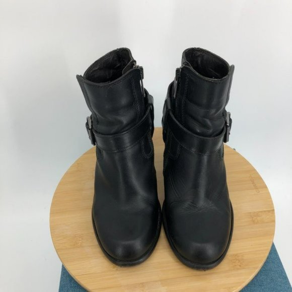 Allsaints jules Block heeled black Leather biker boots in EU 39 buckle wrap - Picture 11 of 16